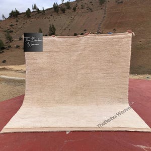 Moroccan Rug Off White Wool, Warm Beige Natural Striped Rug, Fluffy Cream Area Rug, Berber Handwoven Home Decor for Living Room Rug