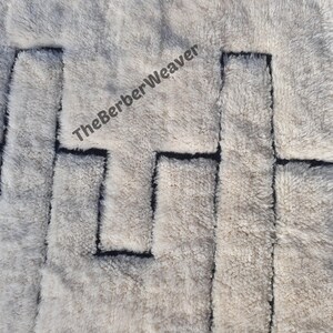 Handwoven Beni Mrirt Rug Off-White Modern Geometric Berber Custom Size Moroccan Area Wool Black hollow design