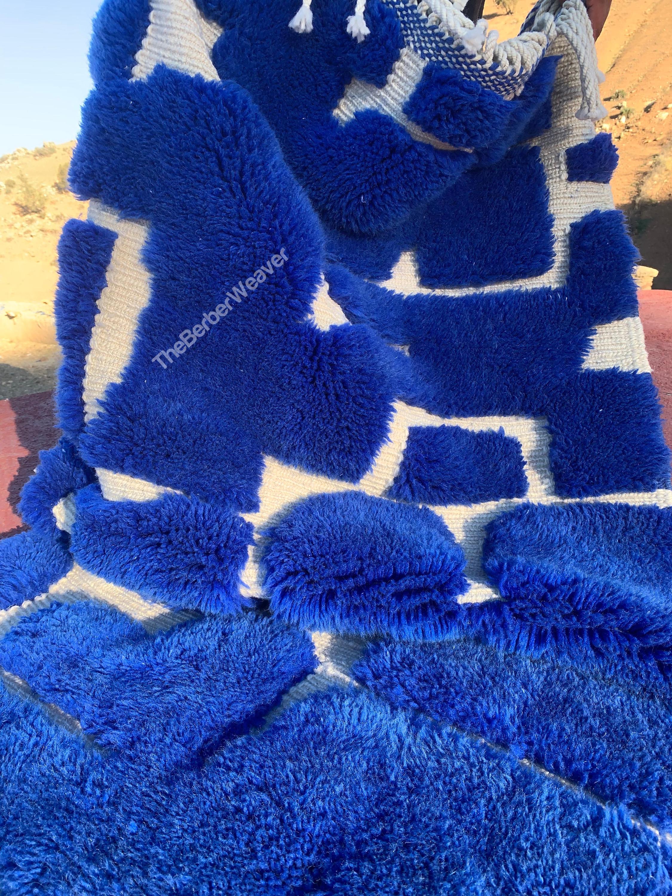 Royal Blue Runner Rug, White Hollow Design, Moroccan Rugs Runner ...