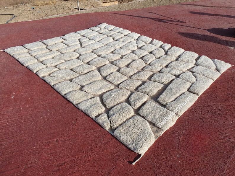 Ivory Moroccan Handmade Wool Rug Natural Beige Hollow Design High Pile Shaggy Custom Size Berber Bedroom Area