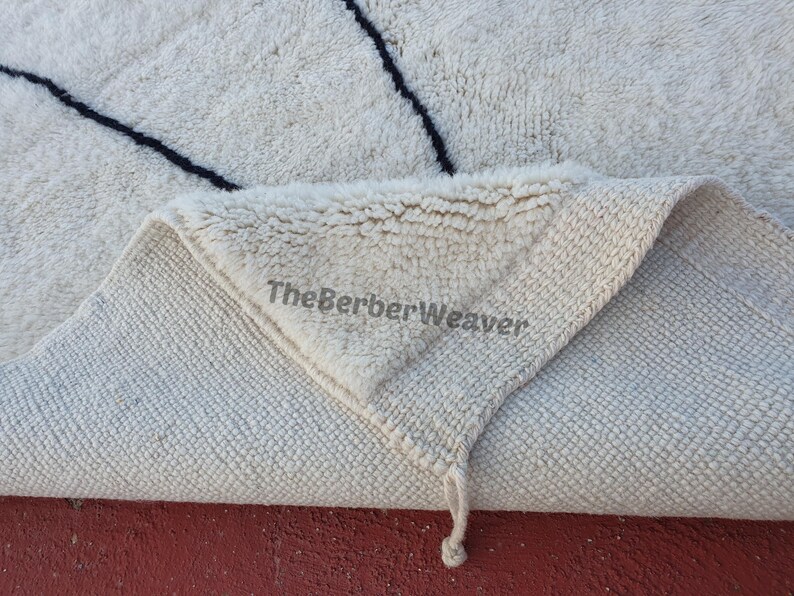 Handmade Striped Moroccan Wool Rug - Off White Black Lines Beni Mrirt Berber Custom Size Area Carpet, made to order
