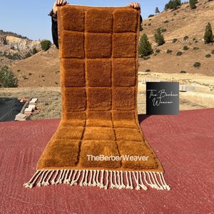 Alfombra de pasillo marrón dorado, alfombra marroquí hecha a mano, alfombra de entrada, alfombra Beni Mrirt, hecha a medida