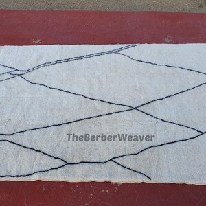 Handmade Striped Moroccan Wool Rug - Off White Black Lines Beni Mrirt Berber Custom Size Area Carpet, made to order