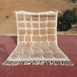 Checkered rug, made with white background and natural beige irregular squares, Handmade wool rug ,Moroccan rug, made to order