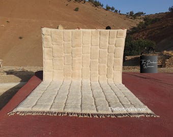 Ivory Moroccan Area Rug Beni Mrirt, Checkered Plush Ivory Shag Rug, Custom Size Rug, Boho Home Decor, Ethically Made Rug