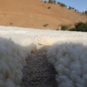 Ivory Moroccan Handmade Wool Rug Natural Beige Hollow Design High Pile Shaggy Custom Size Berber Bedroom Area