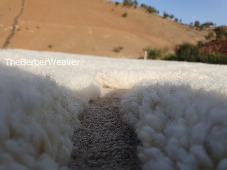 Ivory Moroccan Handmade Wool Rug Natural Beige Hollow Design High Pile Shaggy Custom Size Berber Bedroom Area