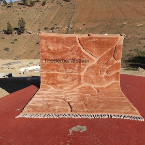 Peach rug, Moroccan handmade wool rug, abstract hollow design, fluffy area rug, made to order