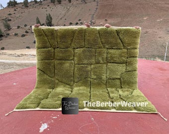 Cobblestone Moroccan Wool Rug Green rug, Olive green carved design,Handmade Rug, Berber Rug, Chunky Pile Rug, Custom Rug, Area Rug