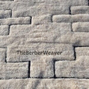 Handwoven Beni Mrirt Rug Off-White Modern Geometric Berber Custom Size Moroccan Area Wool Black hollow design