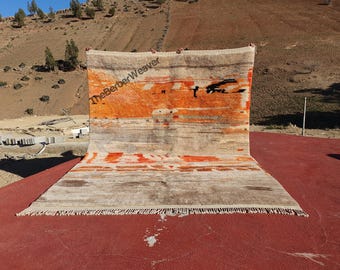Morrocan rug, abstract handmade wool rug made with natural beige and orange , fluffy rug, Custom Size Berber Rug