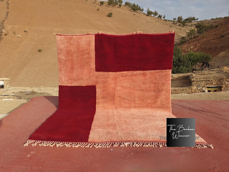 Moroccan Rug Pink Wine Red Beni Mrirt Wool Rug, Custom Rug, Tufted Rug, Living Room Rug, Nursery Rug, Boho Home Decor