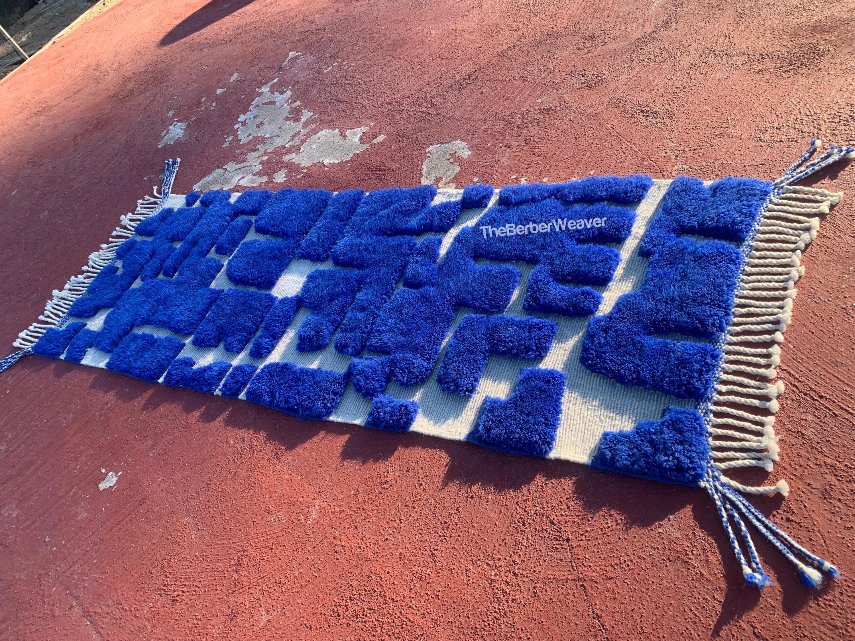 Royal Blue Runner Rug, White Hollow Design, Moroccan Rugs Runner ...