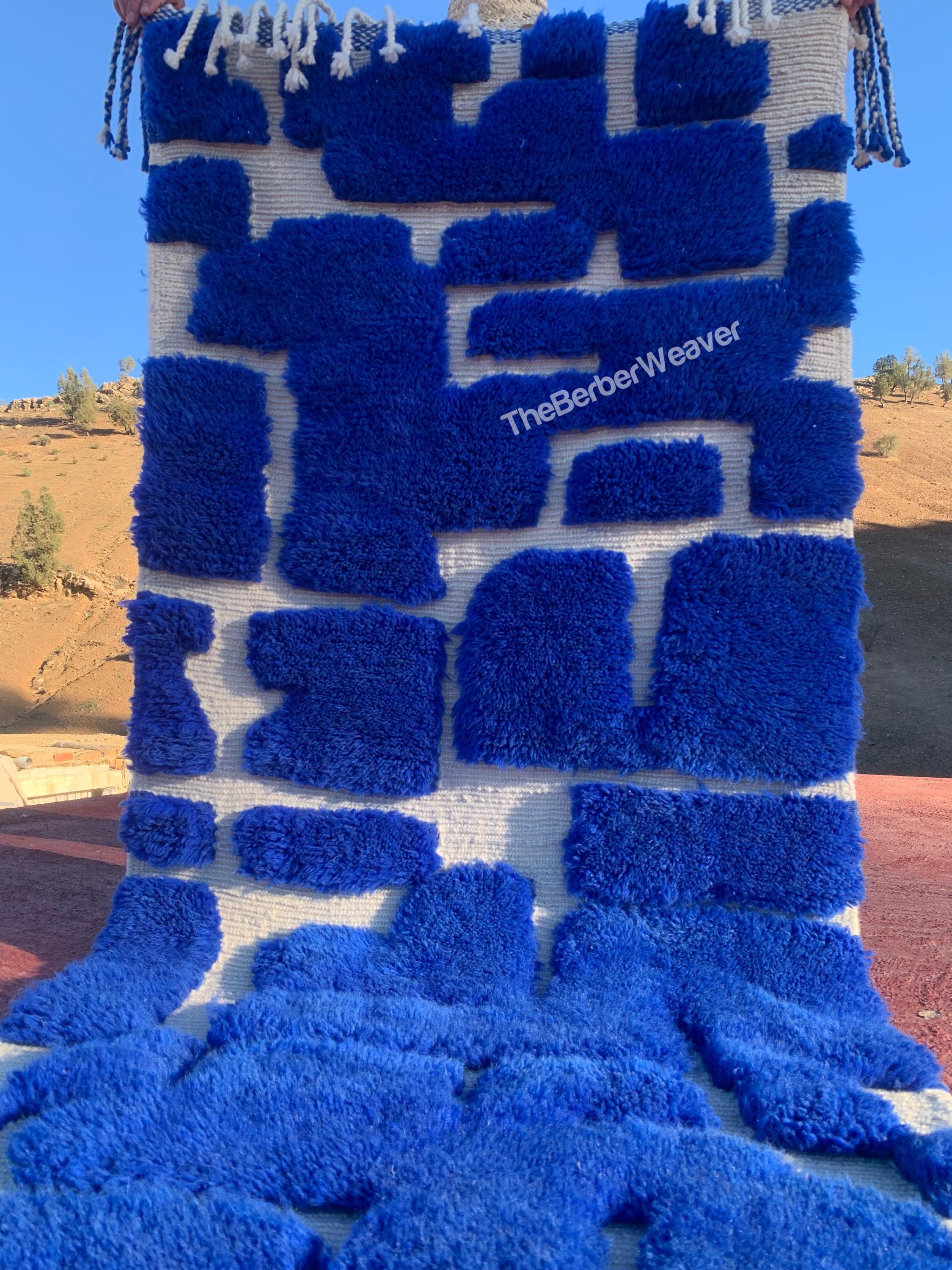 Royal Blue Runner Rug, White Hollow Design, Moroccan Rugs Runner ...