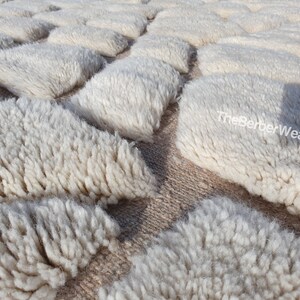 Ivory Moroccan Handmade Wool Rug Natural Beige Hollow Design High Pile Shaggy Custom Size Berber Bedroom Area
