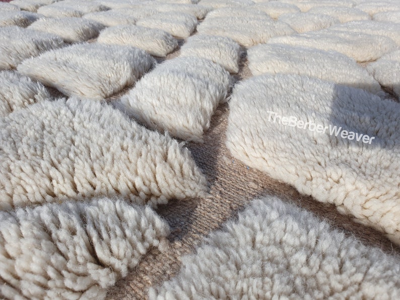 Ivory Moroccan Handmade Wool Rug Natural Beige Hollow Design High Pile Shaggy Custom Size Berber Bedroom Area