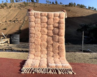 Moroccan Wool Rug Checkered Peach, Handmade Rug, Berber Rug, Boho Rug, Area Rug, Tribal Rug, Natural Fiber Authentic Rug