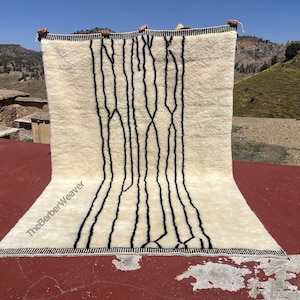 Striped Off White rug, contemporary rug made with off white background and black lines Moroccan handmade wool rug, made to order