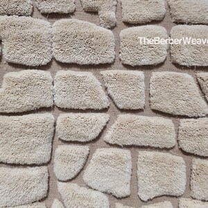 Ivory Moroccan Handmade Wool Rug Natural Beige Hollow Design High Pile Shaggy Custom Size Berber Bedroom Area