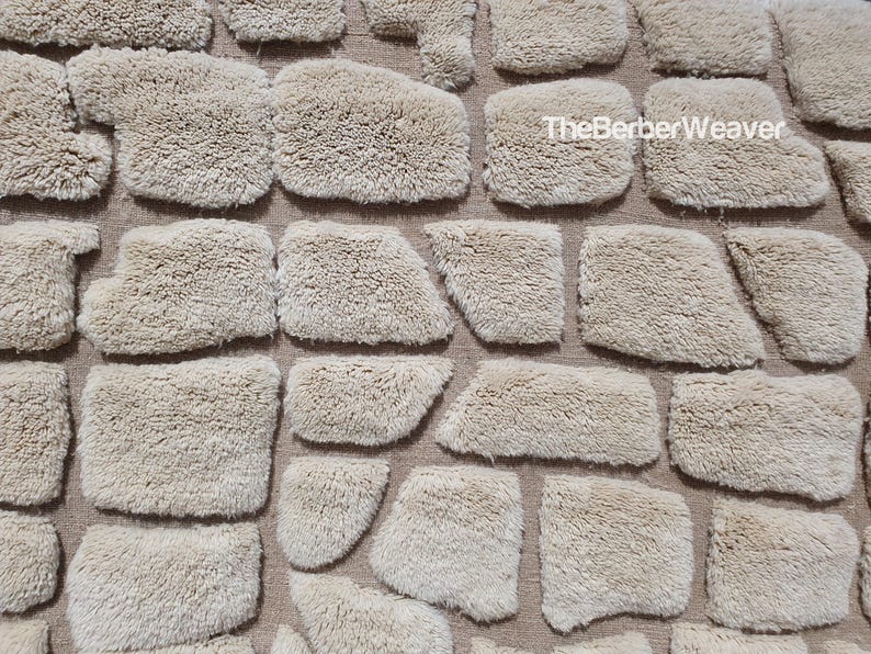 Ivory Moroccan Handmade Wool Rug Natural Beige Hollow Design High Pile Shaggy Custom Size Berber Bedroom Area