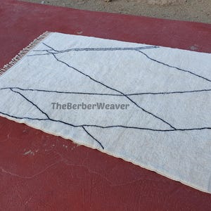 Handmade Striped Moroccan Wool Rug - Off White Black Lines Beni Mrirt Berber Custom Size Area Carpet, made to order