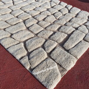 Ivory Moroccan Handmade Wool Rug Natural Beige Hollow Design High Pile Shaggy Custom Size Berber Bedroom Area