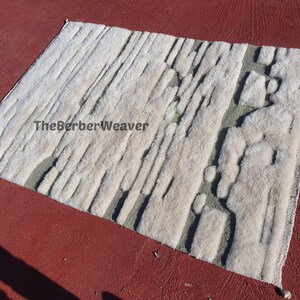 Off White Moroccan Handmade Wool Rug Sage Green Hollow Design Area Customizable Berber Tribal Beni Mrirt Unique Custom Size