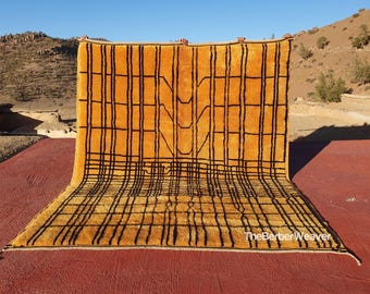Orange rug, orange area rug, Moroccan high pile rug with black lines handmade rug, fluffy rug, area rug, mrirt rug, Custom Size Berber Rug