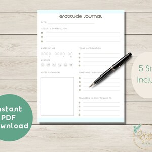 Página de diario de gratitud para imprimir, inserto de una sola página azul para planificador, impresión en casa, descarga instantánea en PDF, agradecimiento, seguimiento de hábitos
