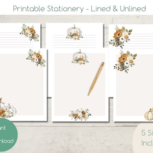 Papel de escritura de papelería de calabaza IMPRIMIBLE / Descarga instantánea de PDF / Estacionario de otoño / Forrado y sin forro / Carta de EE. UU., A4, A5, Planificador feliz