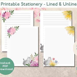 Papelería IMPRIMIBLE / Descarga instantánea PDF / Flores de gato / Amigos por correspondencia / Escritura de cartas / Papelería / Papel / Correo postal / Papel de notas