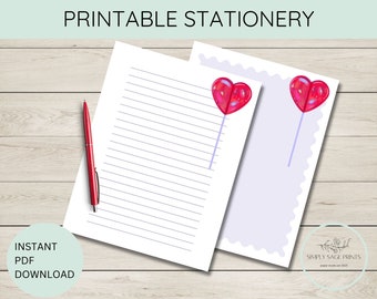 PRINTABLE Stationery, Cherries, Heart, Instant Download, Letter Writing, Happy Planner, Notepaper, US Letter, Writing Paper, A4, Stationary