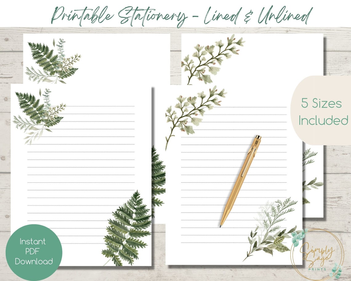 PRINTABLE Instant Download Stationery Leaves Nature Letter Writing ...
