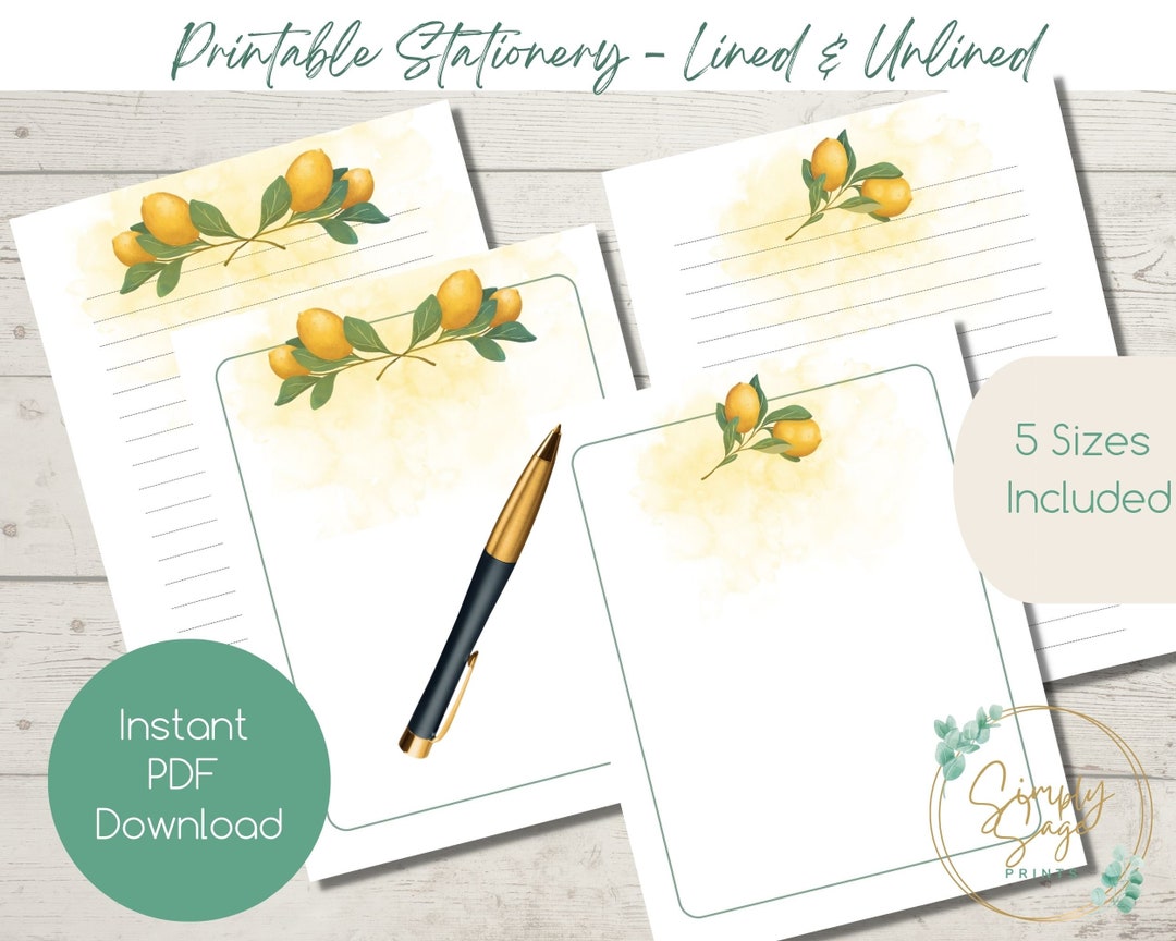 PRINTABLE Lemon Stationery Stationary Instant Download Penpals Letter ...