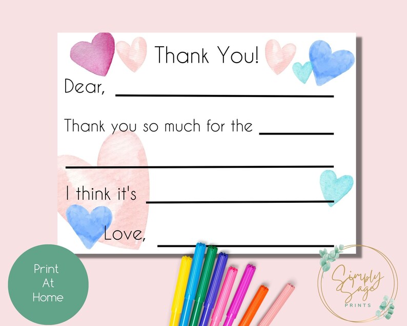 Printable Thank You Card Kids Fillable Thank You Card - Etsy