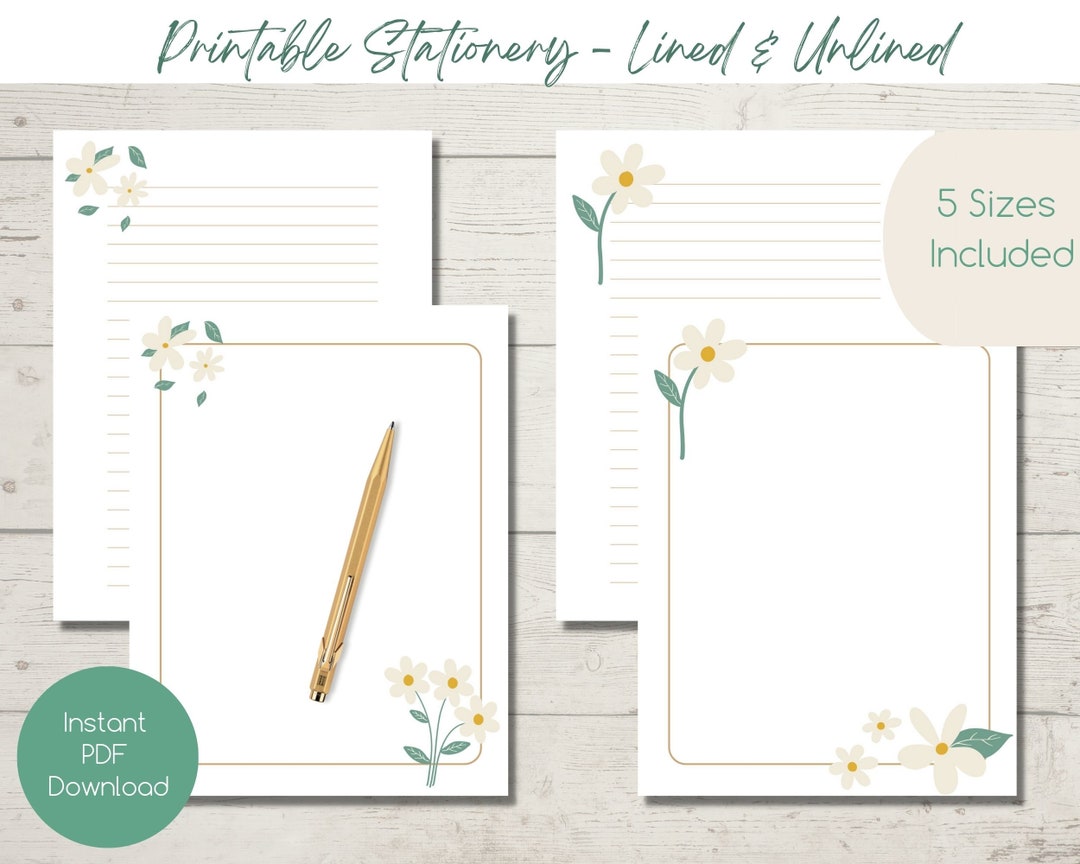 PRINTABLE Stationery Daisies Instant Download Penpals Letter Writing ...