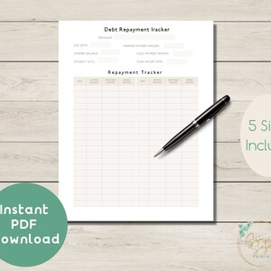 Planificador de pagos de deudas IMPRIMIBLE, inserto minimalista de una sola página para planificador, para imprimir en casa, descarga instantánea en PDF, plan de pago, presupuesto gris