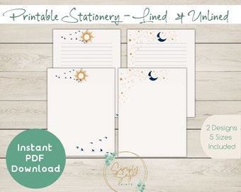 PRINTABLE Stationery | Instant Download PDF | PenPals | Celestial | Sun | Moon| Letter Writing | Stationary | Paper | Note Paper