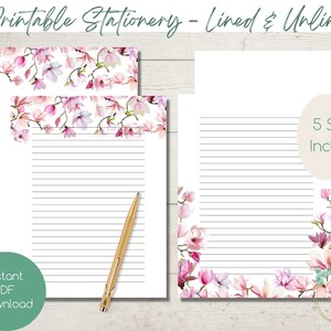 Papelería IMPRIMIBLE Rosa Floral / Descarga instantánea de PDF / Floral / Escritura de cartas / Forrado / Sin forro / Niños / Maestros / Escritura / Estacionario