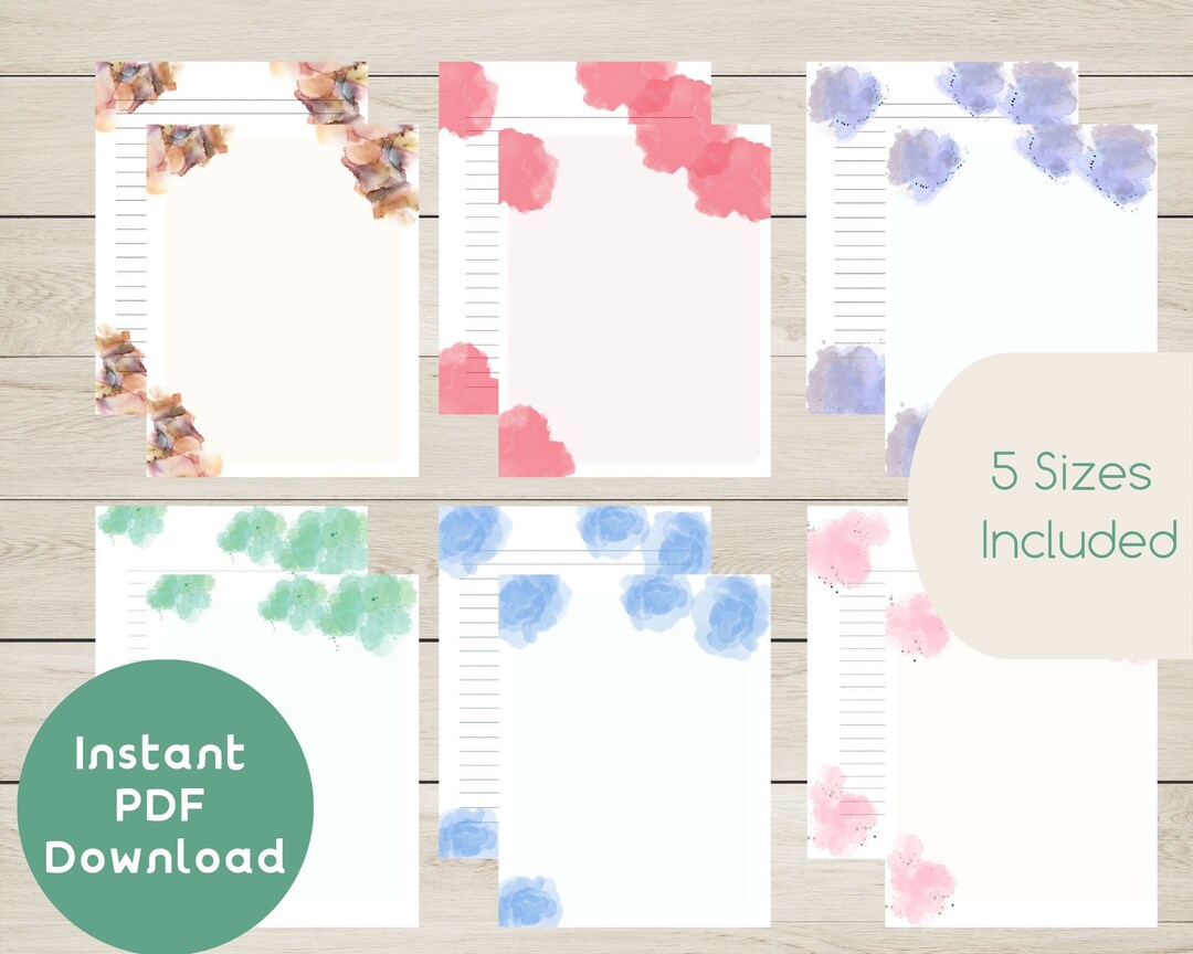 PRINTABLE Stationery, Instant Download PDF, Notes, Pen Pals, Print at