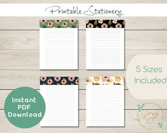 PRINTABLE Stationery | Instant Download PDF | PenPal | Print at Home | Mail | Floral Letter Writing | Lined |Stationary | Note Paper | A4 A5