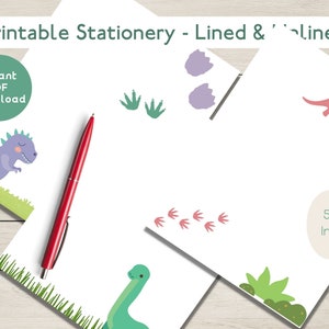 Cancelleria dinosauro STAMPABILE / Stazionario / Bambini / Download istantaneo / Dino / Scrittura di lettere / Foderato / Senza fodera / Insegnanti / Carta da lettere