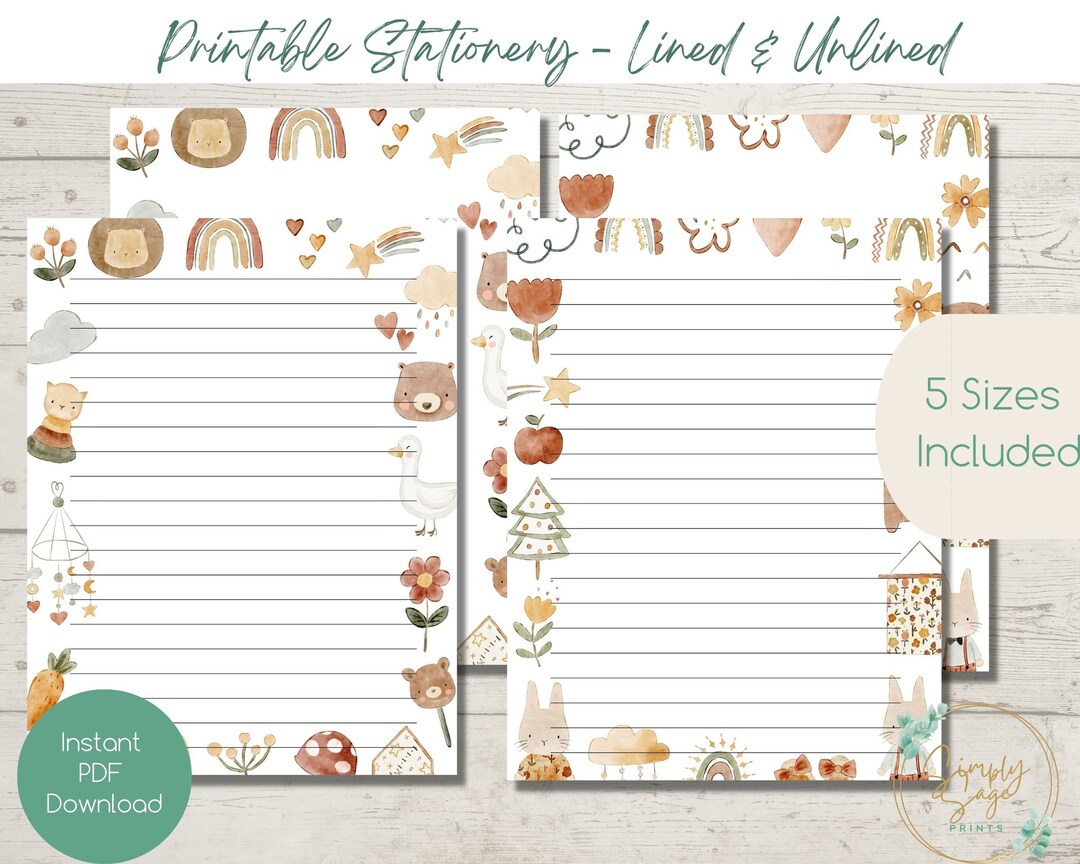 PRINTABLE Instant Download Stationery Kids Boho Woodland letter Writing ...
