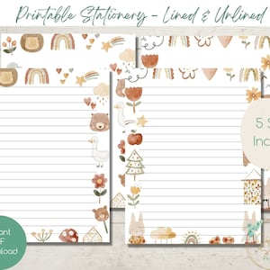 Papelería de descarga instantánea IMPRIMIBLE / Niños Boho Woodland / Escritura de cartas / Maestros / Papelería / Papel / Papel de notas