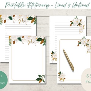Papelería IMPRIMIBLE / Floral Neutro / Otoño / Descarga Instantánea / Papel / Escritura de Cartas / Forrado / Sin Forro / Carta de EE. UU. / Papel de Escritura / A4
