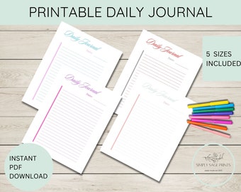 Printable Daily Journal | Instant PDF Download | Letter Writing |  Lined | Unlined | Gratitude | Teachers | Writing Paper | Stationary