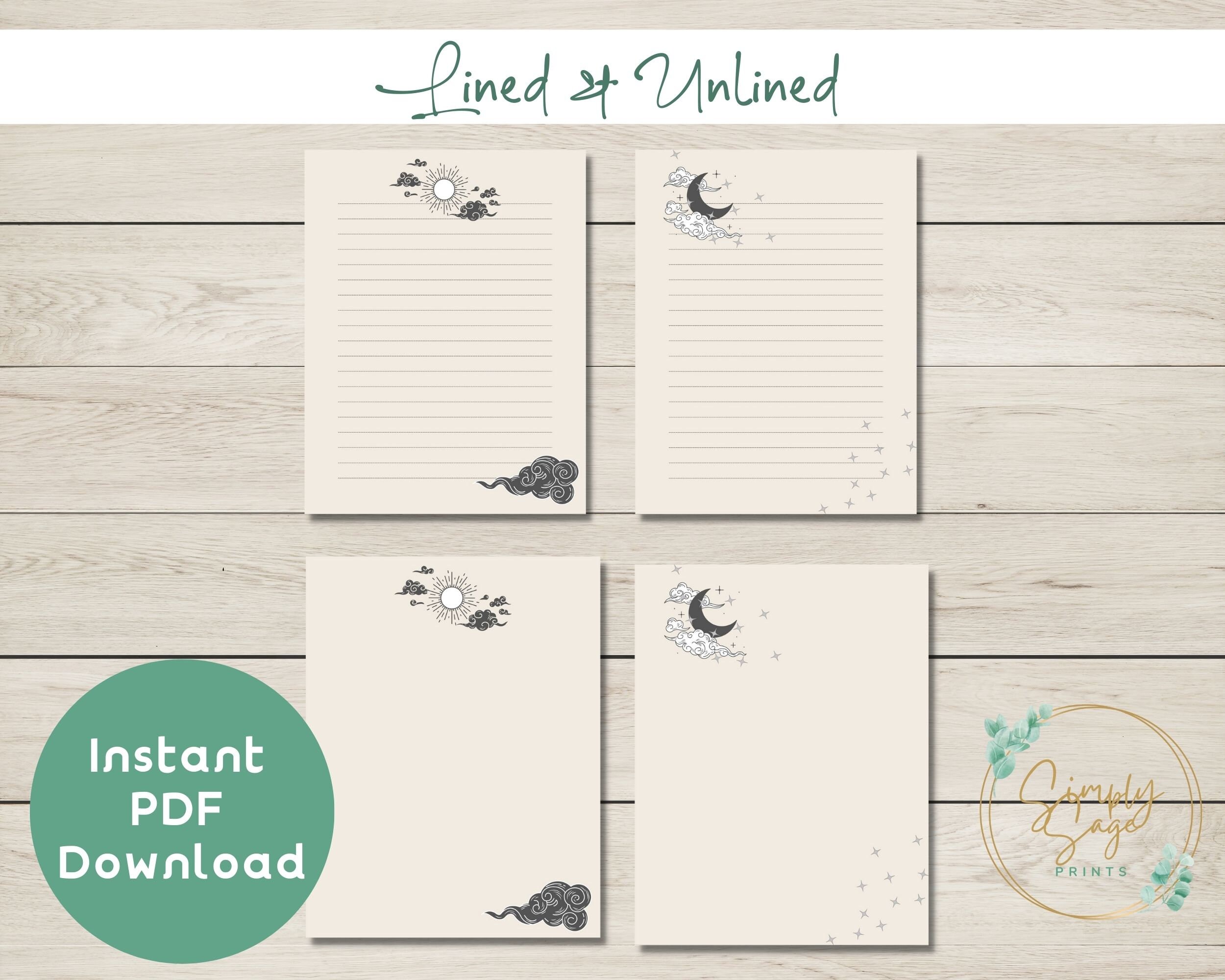 PRINTABLE Stationery | Instant Download PDF | Penpals | Celestial | Sun | Moon| Letter Writing ...