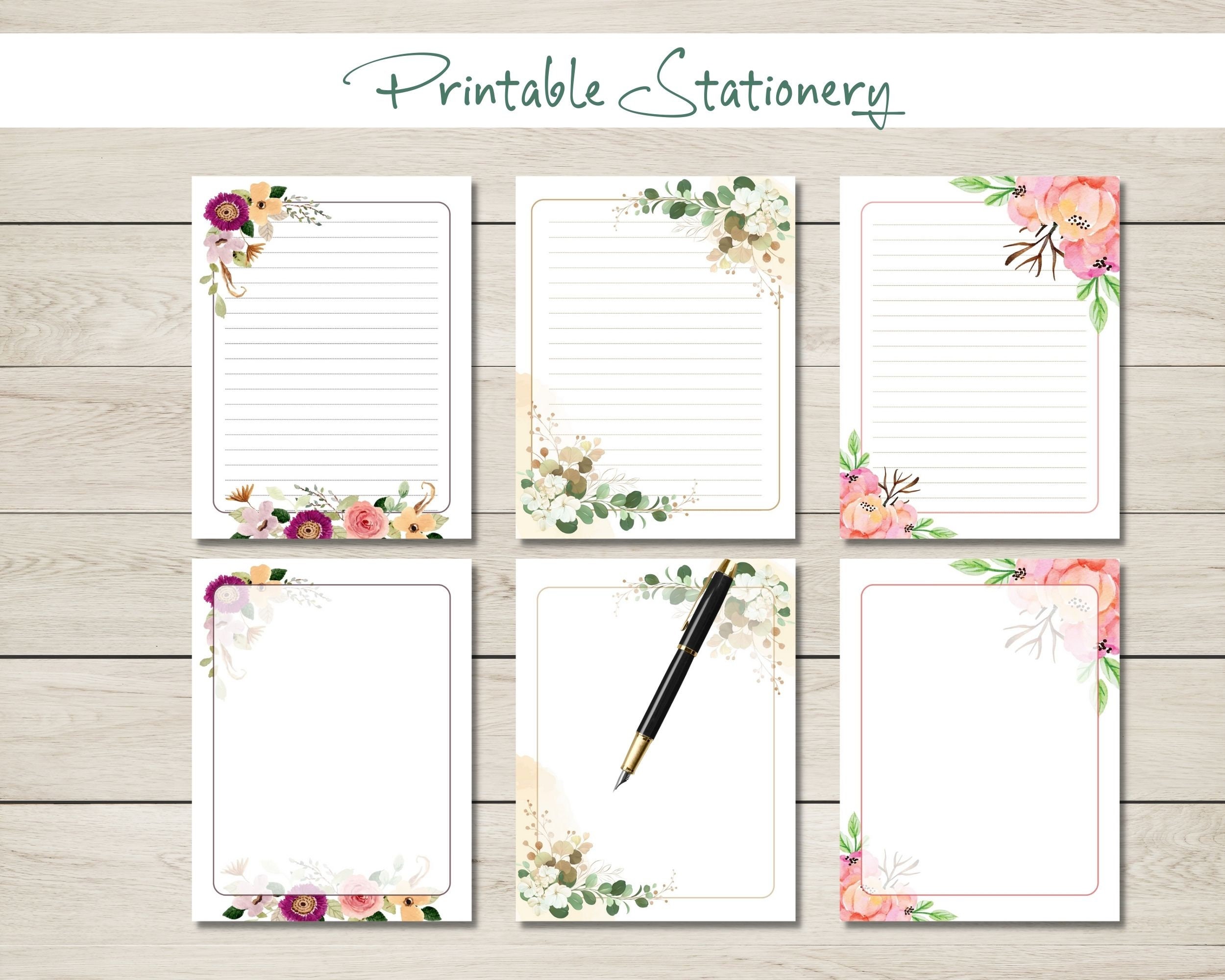 PRINTABLE Floral Stationery Instant Download PDF US Letter Lined Paper Unlined Snail Mail Floral ...