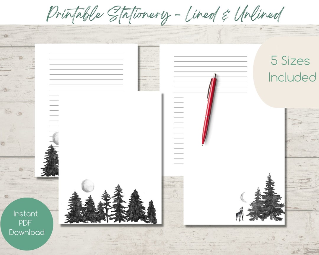 PRINTABLE Stationery Forest Wolf | Instant Download | Note Paper ...