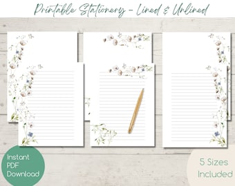 Wildflower Stationery Paper: Lined & Unlined (Digital Download)